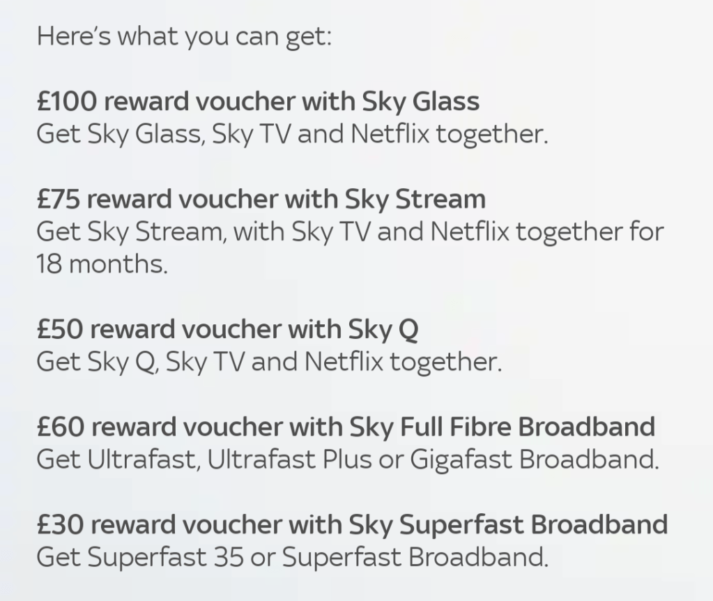 Screenshot of Sky refer a friend bonus details - up to £100 for Sky Glass