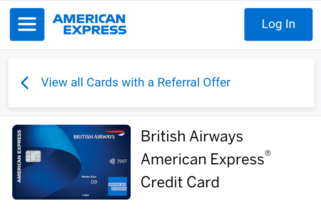British Airways referral screenshot