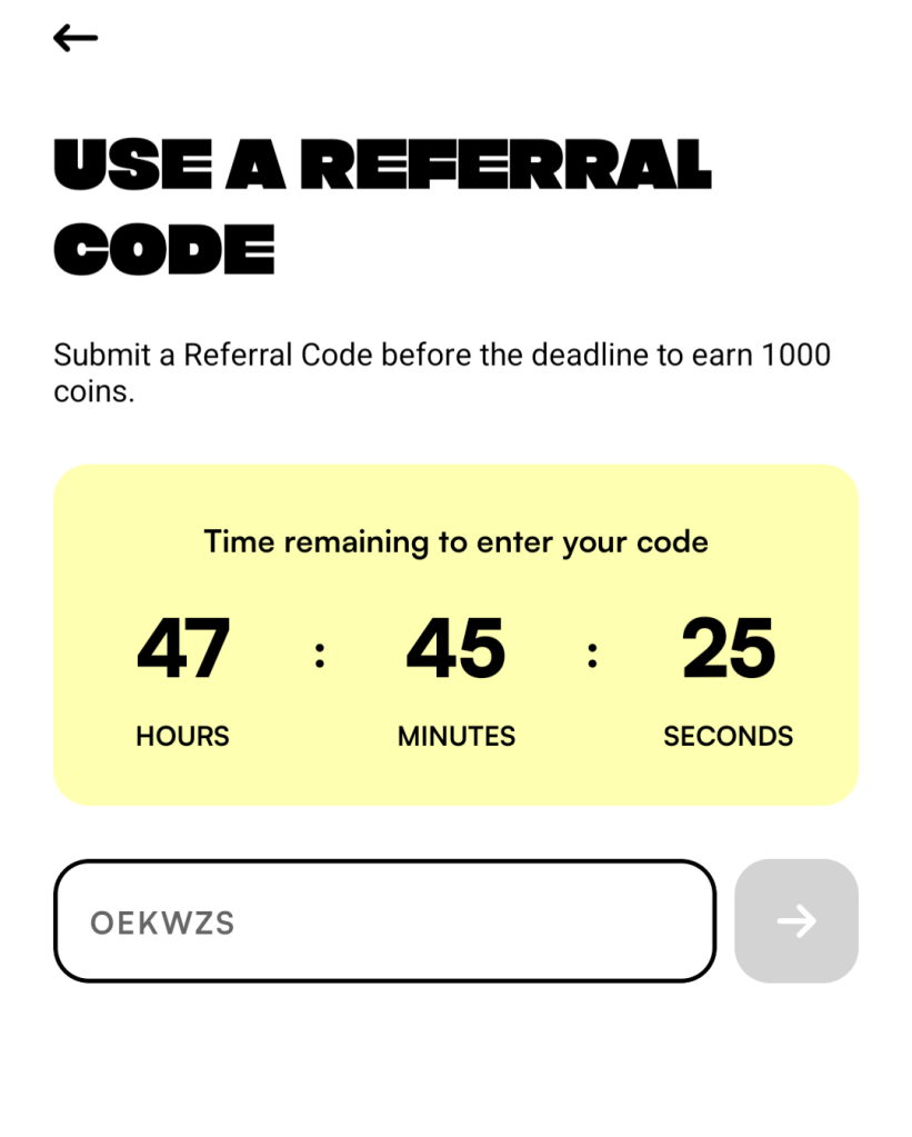 Macadam 'use a referral code' screenshot